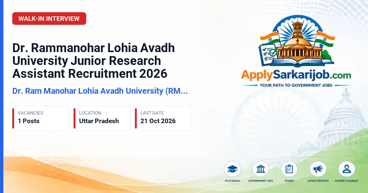Dr. Ram Manohar Lohia Avadh University (RMLAU) - Junior Research Assistant Official Notification Poster & Schedule