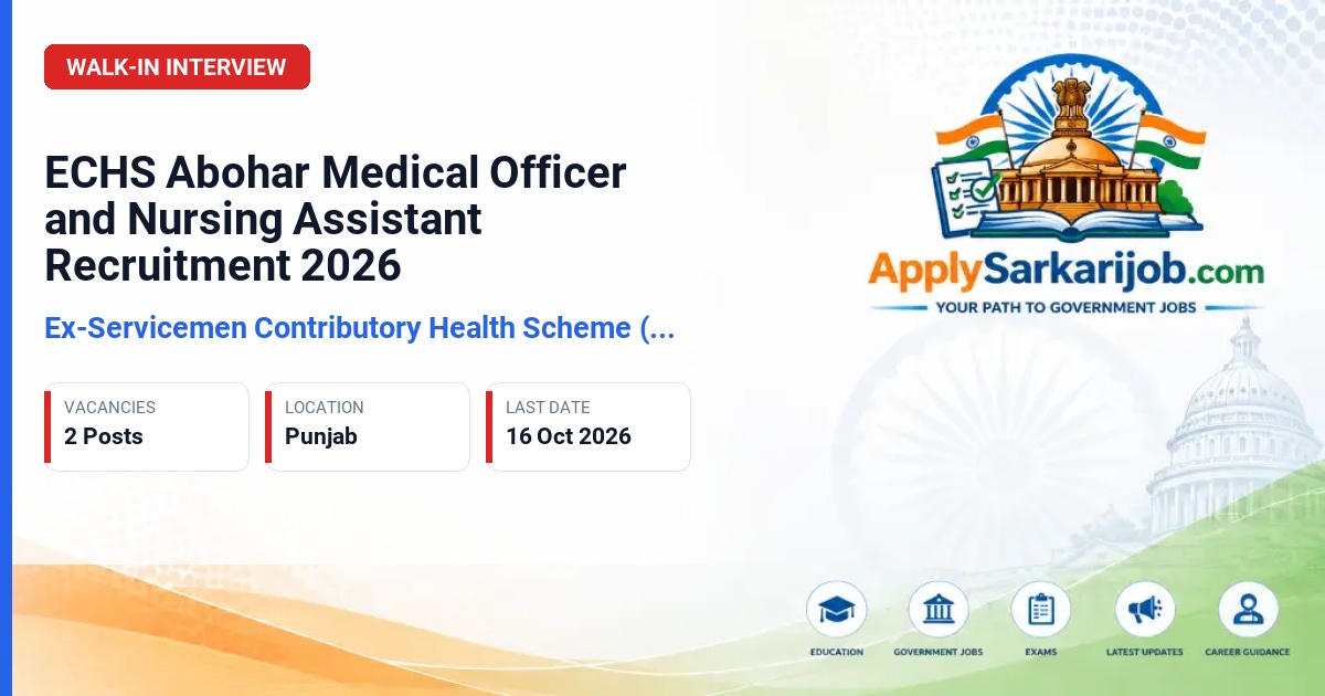 Ex-Servicemen Contributory Health Scheme (ECHS) - Medical Officer and Nursing Assistant Official Notification Poster & Schedule