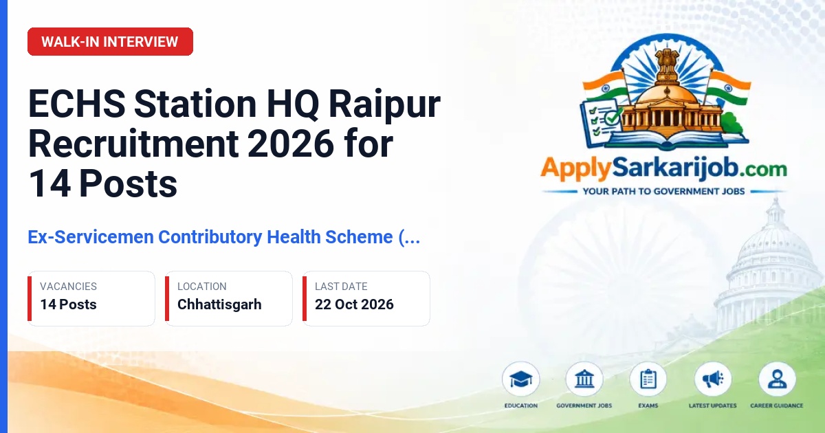 Ex-Servicemen Contributory Health Scheme (ECHS) - Medical Officer, Dental Officer, Nursing Assistant, Lab Technician, Pharmacist, Female Attendant, Safaiwala, Chowkidar Official Notification Poster & Schedule