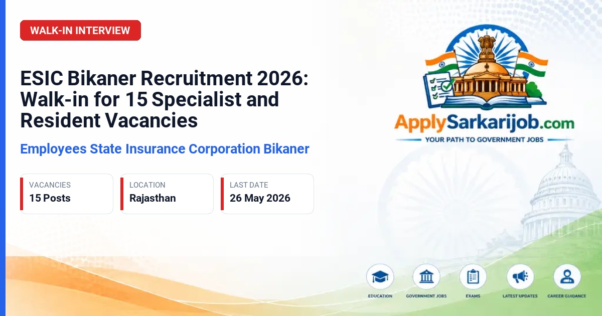Employees' State Insurance Corporation (ESIC) - Specialist, Senior Resident, Junior Resident Official Notification Poster & Schedule