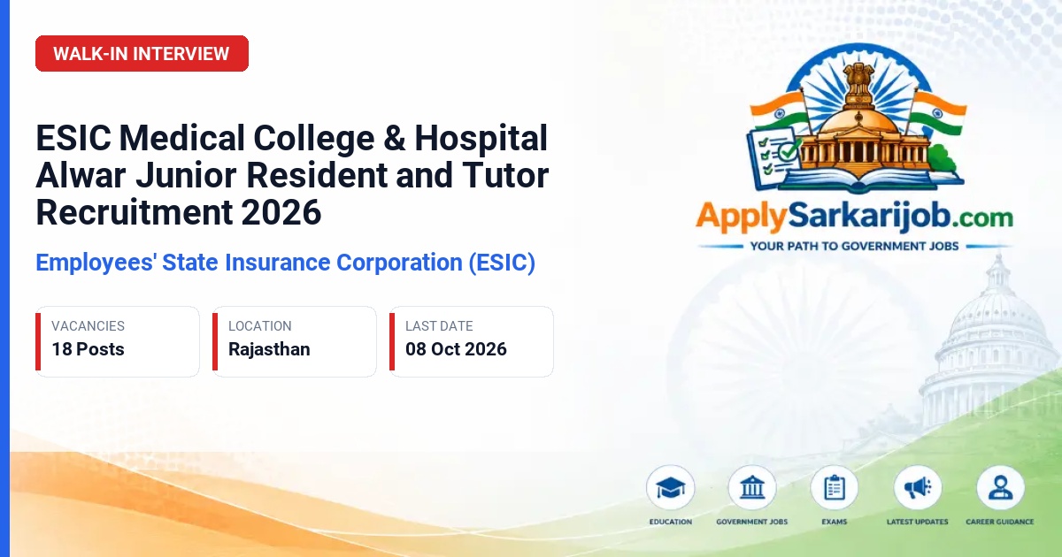 Employees' State Insurance Corporation (ESIC) - Junior Resident / Tutor Official Notification Poster & Schedule