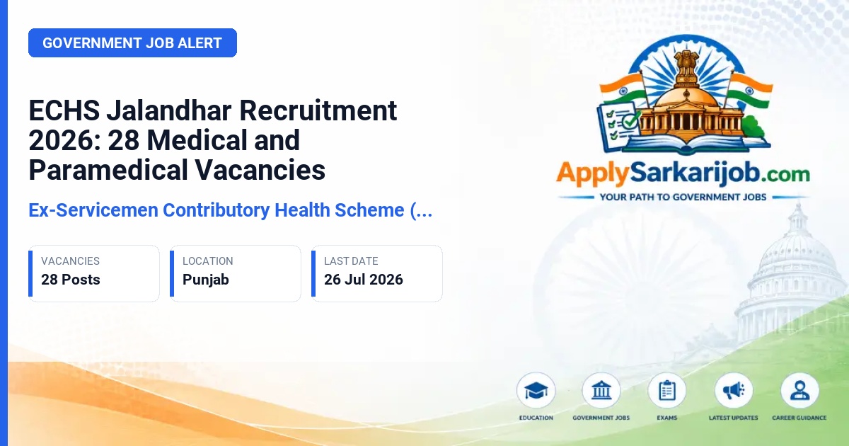 Ex-Servicemen Contributory Health Scheme (ECHS) Jalandhar - Various Medical and Paramedical Posts Official Notification Poster & Schedule