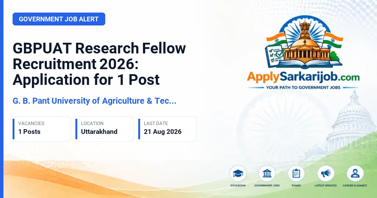 G. B. Pant University of Agriculture & Technology - Research Fellow Official Notification Poster & Schedule