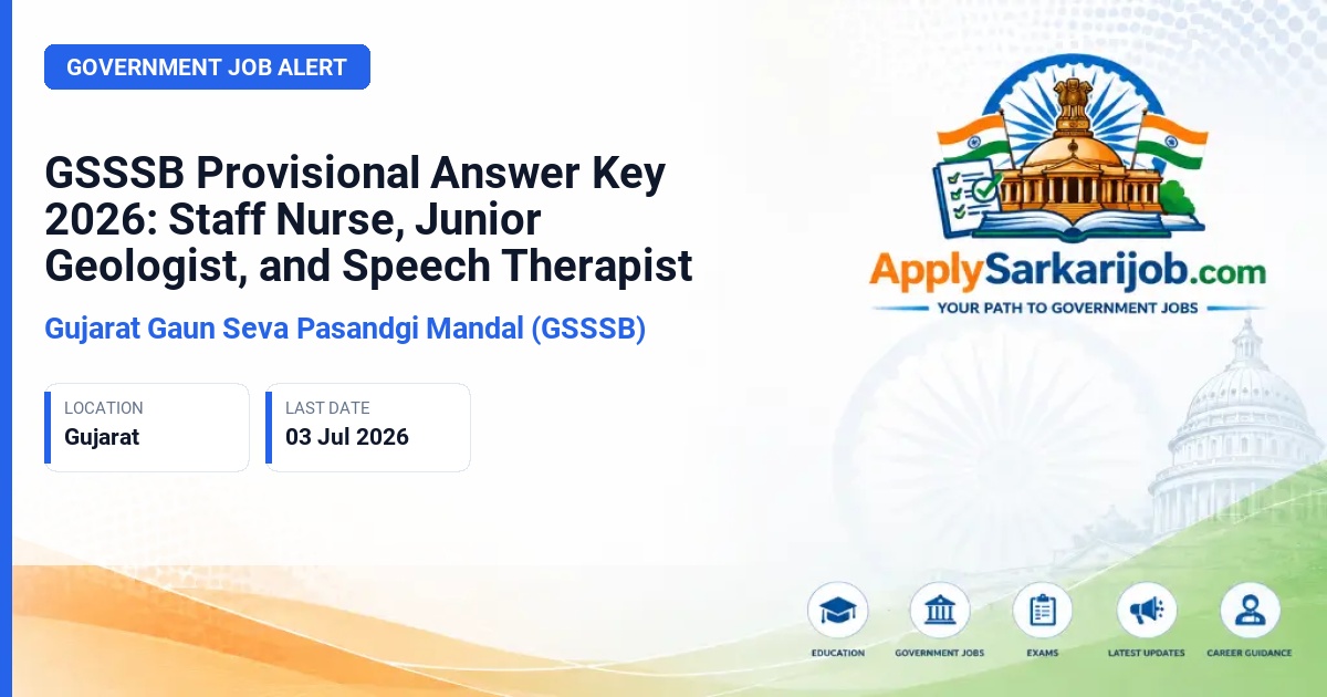 Gujarat Subordinate Service Selection Board (GSSSB) - Staff Nurse (Ayurved), Junior Geologist, Speech Therapist & Audiologist Official Notification Poster & Schedule