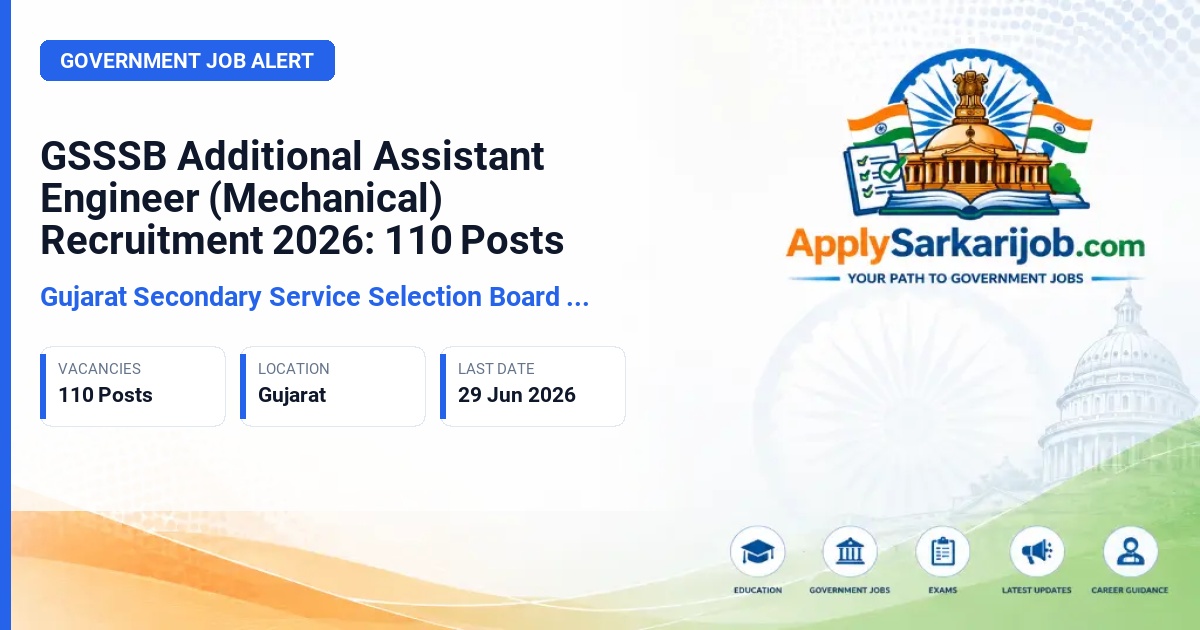 Gujarat Secondary Service Selection Board (GSSSB) - Additional Assistant Engineer (Mechanical) Official Notification Poster & Schedule