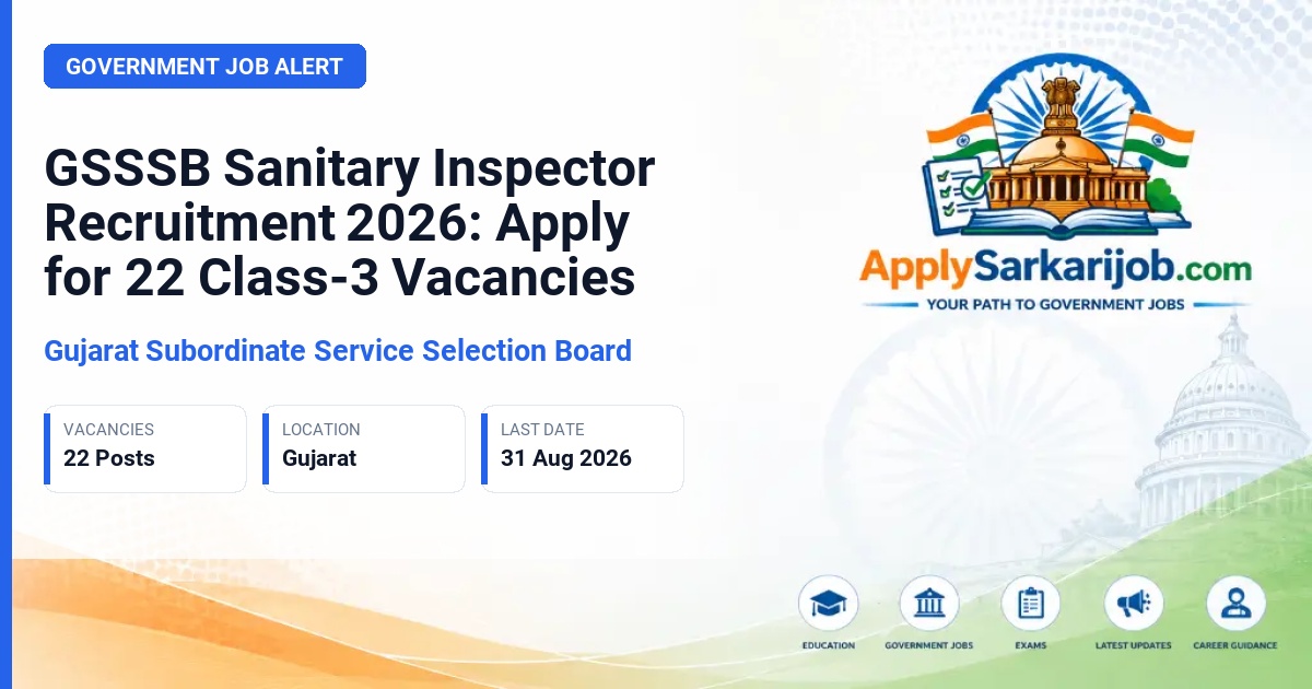 Gujarat Subordinate Service Selection Board - Sanitary Inspector, Class-3 Official Notification Poster & Schedule