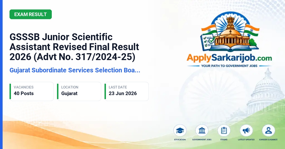 Gujarat Subordinate Service Selection Board (GSSSB) - Junior Scientific Assistant Official Notification Poster & Schedule