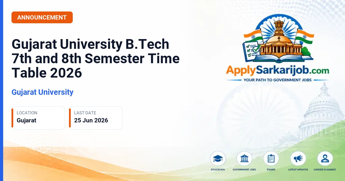 Gujarat University - B.Tech VII & VIII Semester Exam May 2026 Official Notification Poster & Schedule