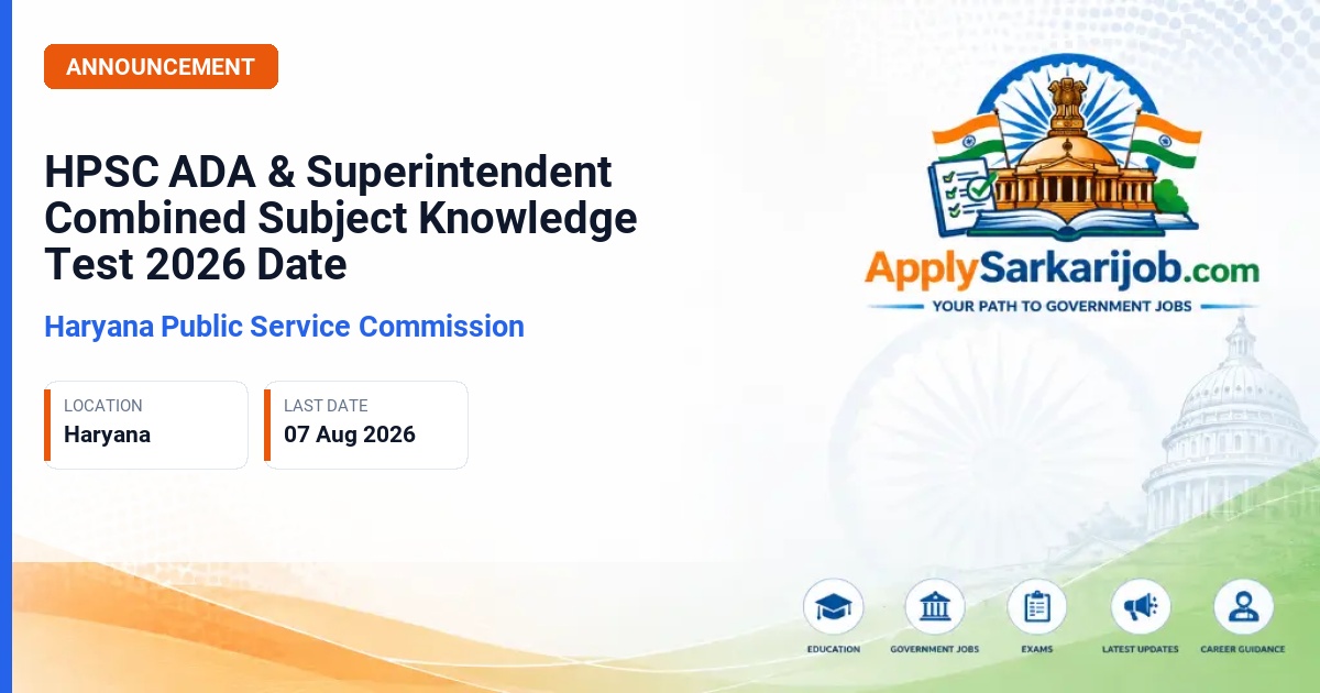 Haryana Public Service Commission - Assistant District Attorney (ADA) and Superintendent (Legal) Official Notification Poster & Schedule