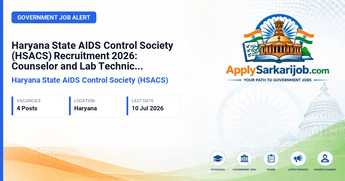 Haryana State AIDS Control Society (HSACS) - Counselor and Lab Technician Official Notification Poster & Schedule