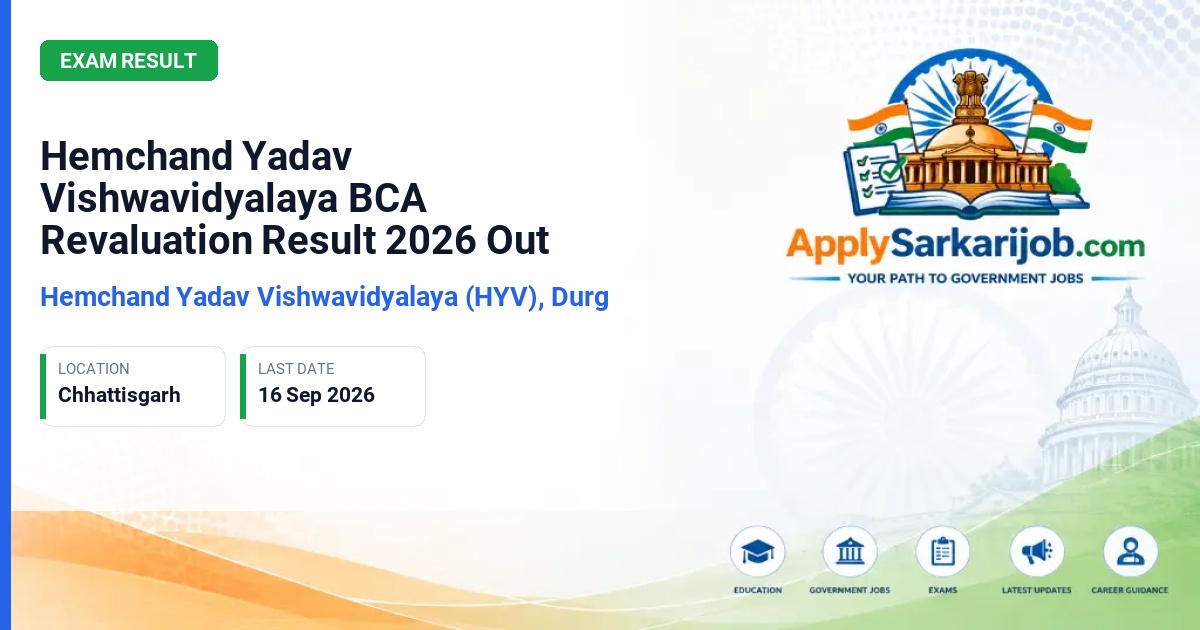 Hemchand Yadav Vishwavidyalaya (HYV), Durg - BCA Revaluation Result Official Notification Poster & Schedule
