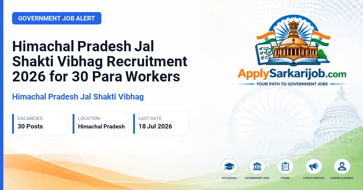 Himachal Pradesh Jal Shakti Vibhag - Para Pump Operator, Para Fitter, Multipurpose Worker Official Notification Poster & Schedule