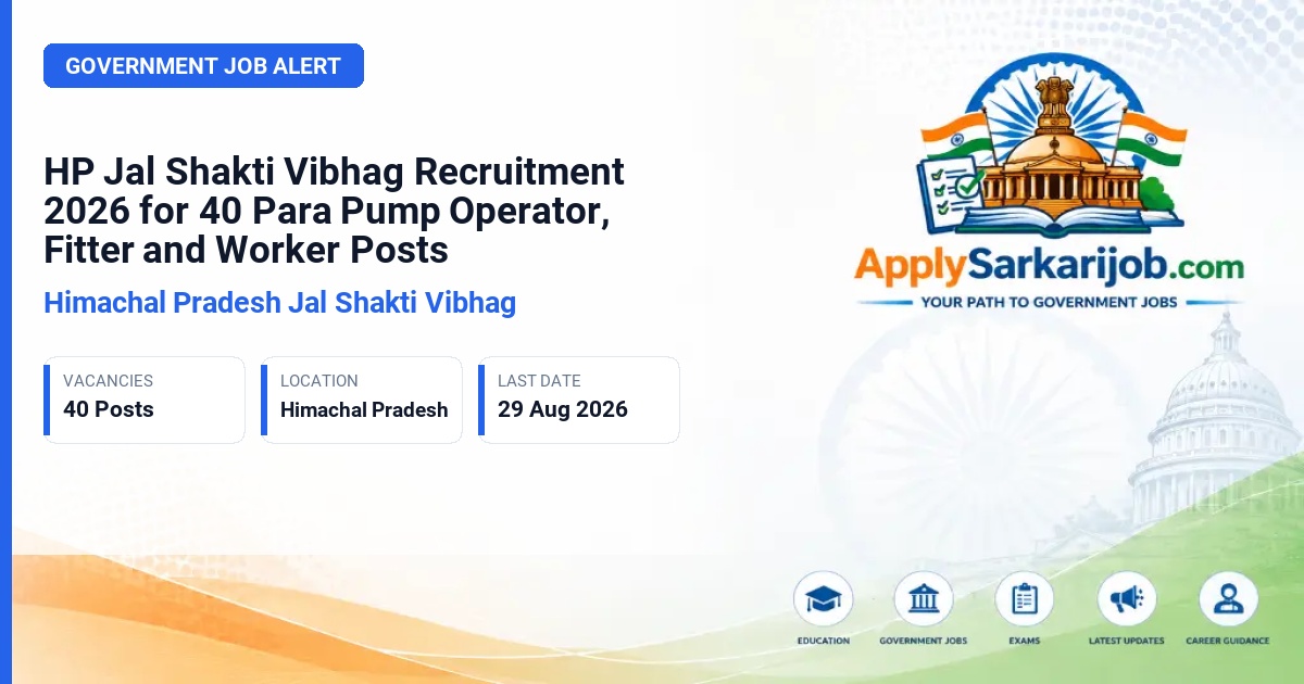 Himachal Pradesh Jal Shakti Vibhag - Para Pump Operator, Para Fitter, Para Multipurpose Worker Official Notification Poster & Schedule