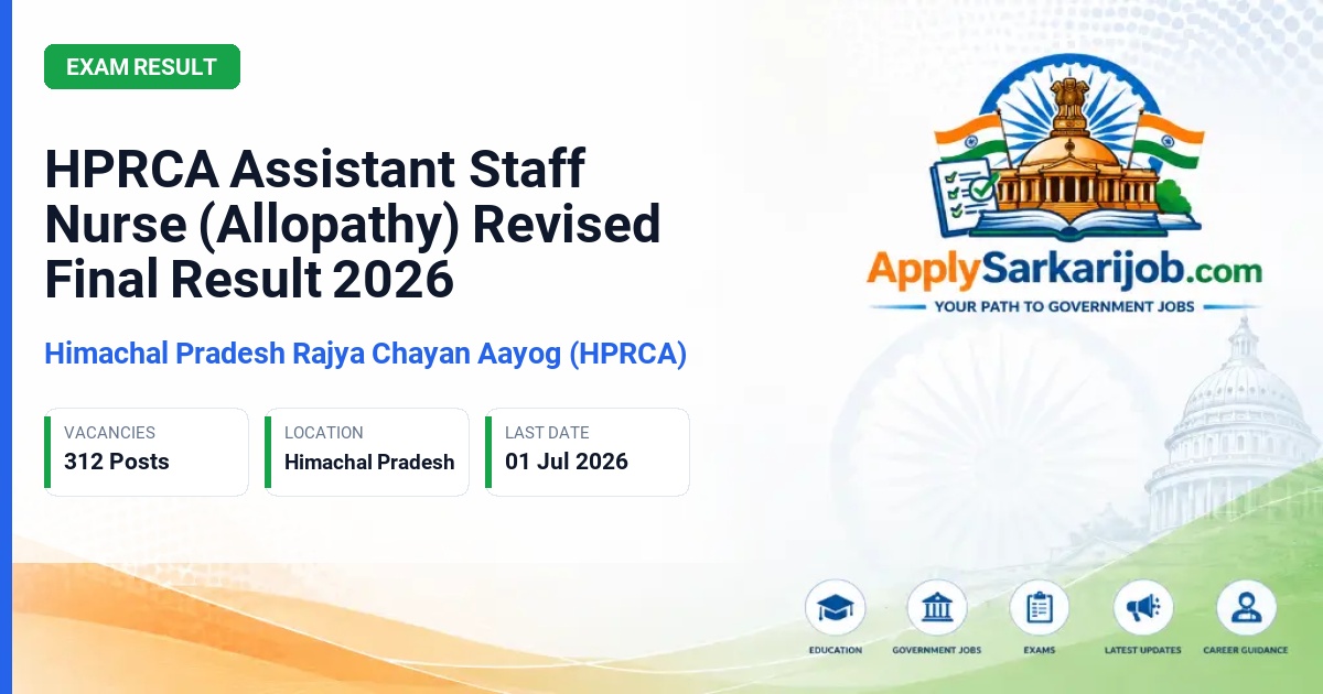Himachal Pradesh Rajya Chayan Aayog (HPRCA) - Assistant Staff Nurse (Allopathy) Official Notification Poster & Schedule