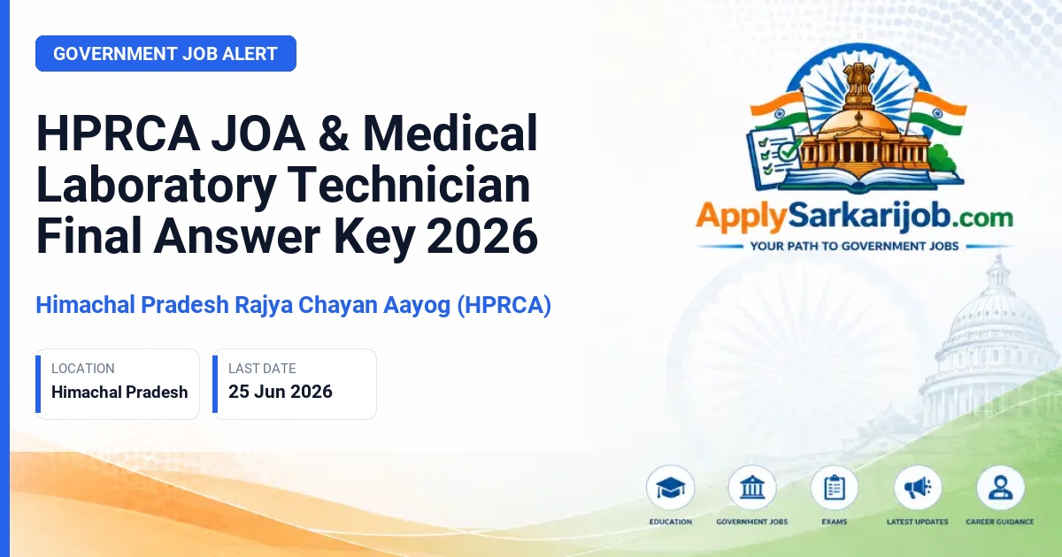 Himachal Pradesh Rajya Chayan Aayog (HPRCA) - Junior Office Assistant (Library) & Medical Laboratory Technician Grade II Official Notification Poster & Schedule