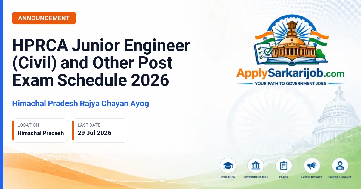 Himachal Pradesh Rajya Chayan Ayog - Junior Engineer (Civil), Teacher (Fine Arts), Teacher (Psychology), Operation Theatre Assistant Official Notification Poster & Schedule