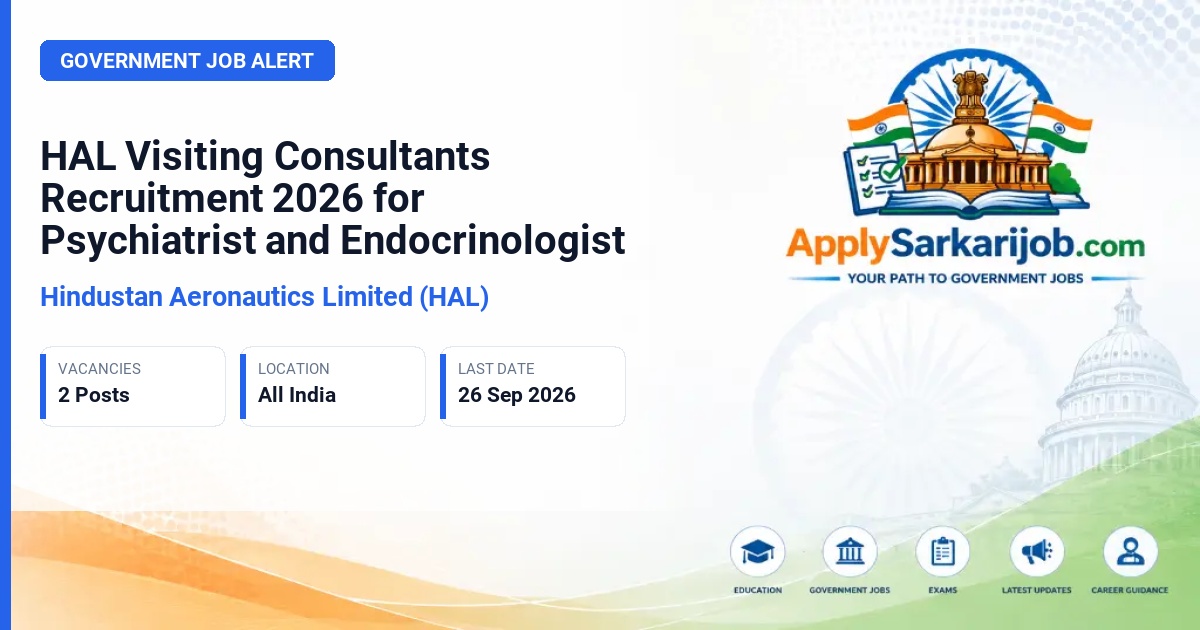 Hindustan Aeronautics Limited (HAL) - Visiting Consultants (Psychiatrist & Endocrinologist) Official Notification Poster & Schedule
