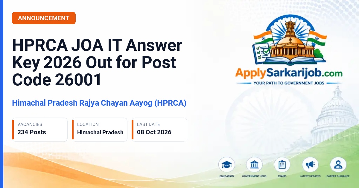 Himachal Pradesh Rajya Chayan Aayog (HPRCA) - Junior Office Assistant (IT), Job-Trainee Official Notification Poster & Schedule