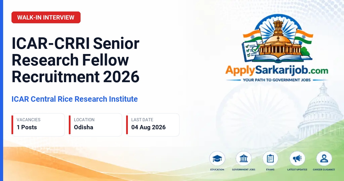 ICAR Central Rice Research Institute - Senior Research Fellow Official Notification Poster & Schedule