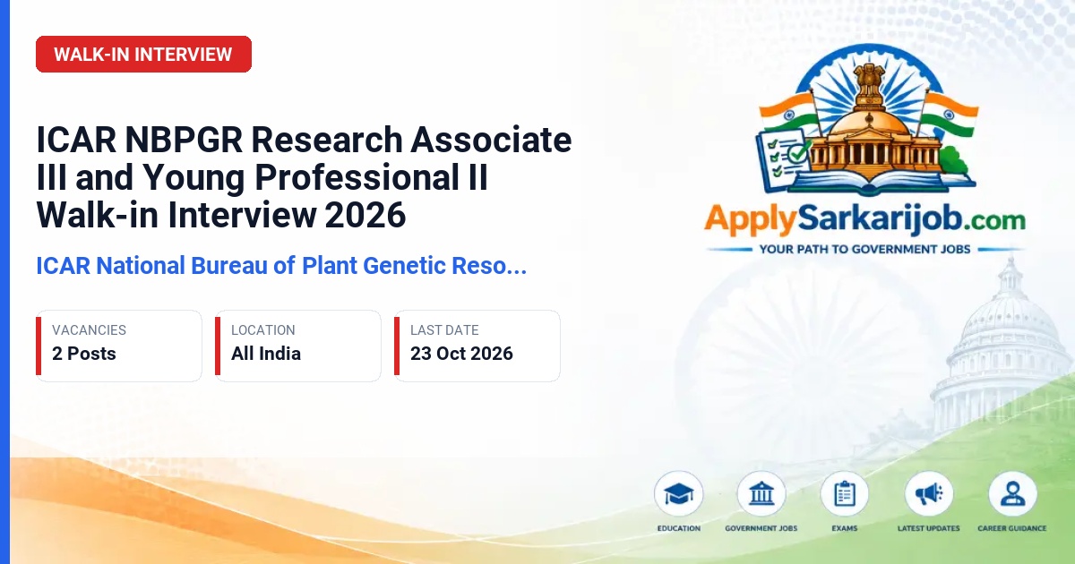 ICAR National Bureau of Plant Genetic Resources - Research Associate III, Young Professional II Official Notification Poster & Schedule