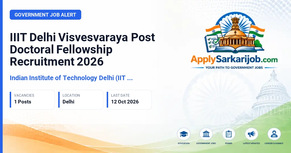 Indian Institute of Technology Delhi (IIT Delhi) - Visvesvaraya Post Doctoral Fellowship Official Notification Poster & Schedule