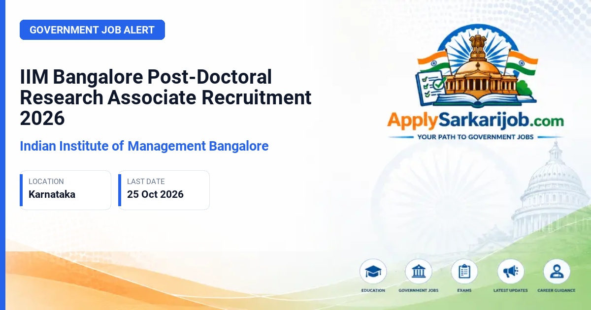 Indian Institute of Management Bangalore - Post-Doctoral Research Associate - Jal Jeevan Mission Official Notification Poster & Schedule