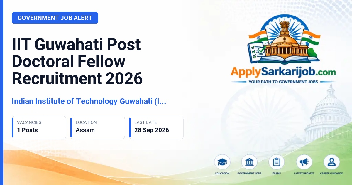 Indian Institute of Technology Guwahati (IIT Guwahati) - Post Doctoral Fellow Official Notification Poster & Schedule