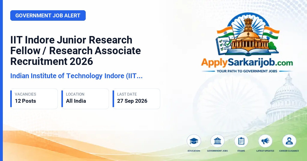 Indian Institute of Technology Indore (IIT Indore) - Junior Research Fellow / Research Associate Official Notification Poster & Schedule