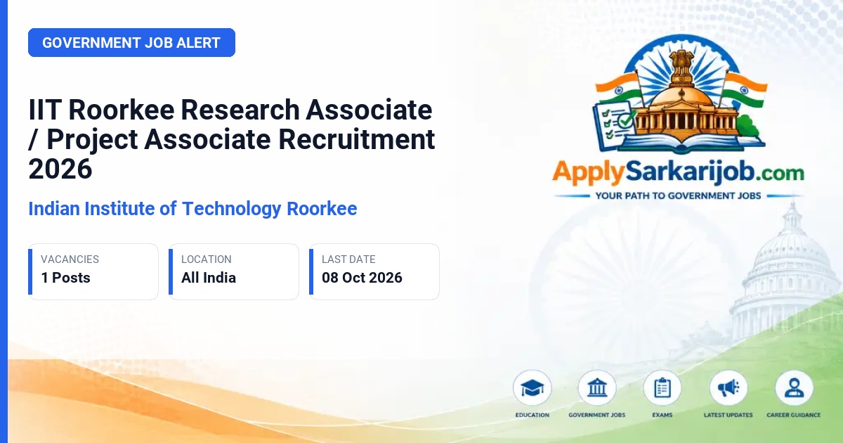 Indian Institute of Technology Roorkee - Research Associate / Project Associate Official Notification Poster & Schedule