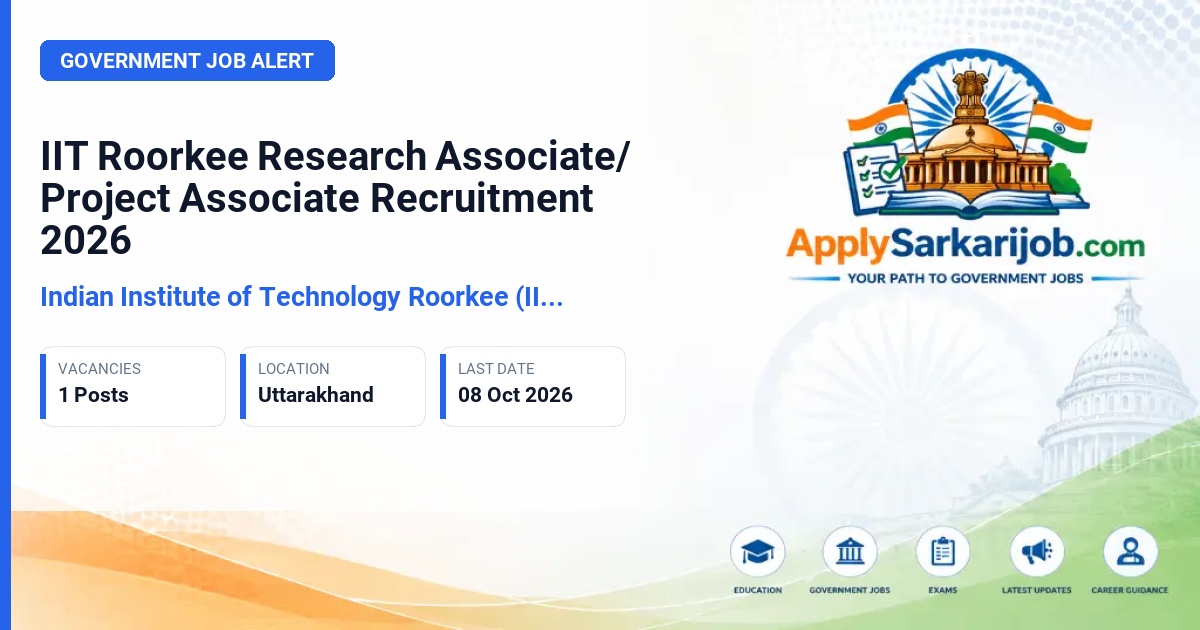 Indian Institute of Technology Roorkee (IIT Roorkee) - Research Associate/ Project Associate Official Notification Poster & Schedule