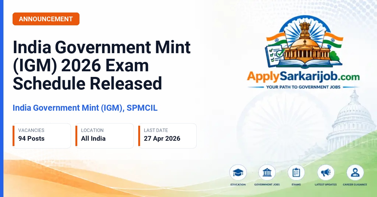 India Government Mint, Noida - Supervisor, Junior Office Assistant, Junior Technician Official Notification Poster & Schedule
