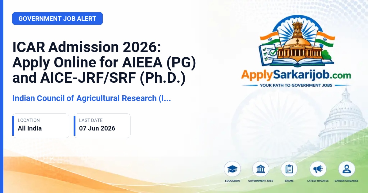 Indian Council of Agricultural Research (ICAR) - AIEEA (PG) & AICE-JRF/SRF (Ph.D.) Admission Official Notification Poster & Schedule