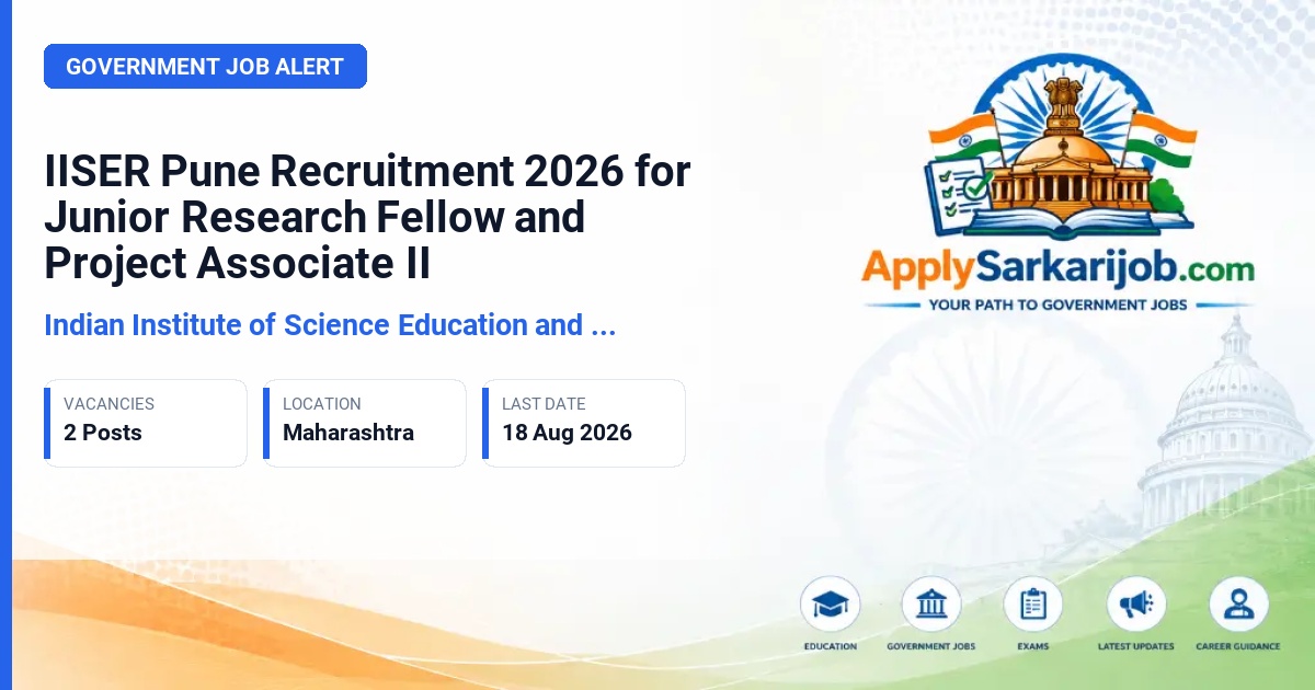 Indian Institute of Science Education and Research Pune - Junior Research Fellow / Project Associate II Official Notification Poster & Schedule