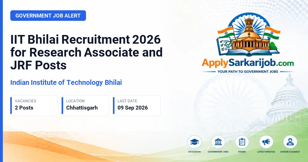 Indian Institute of Technology Bhilai - Research Associate-III and Junior Research Fellow Official Notification Poster & Schedule