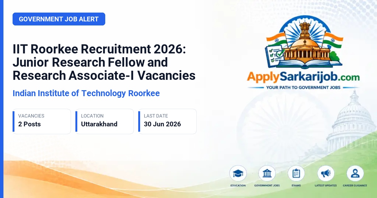 Indian Institute of Technology Roorkee (IIT Roorkee) - Junior Research Fellow and Research Associate-I Official Notification Poster & Schedule