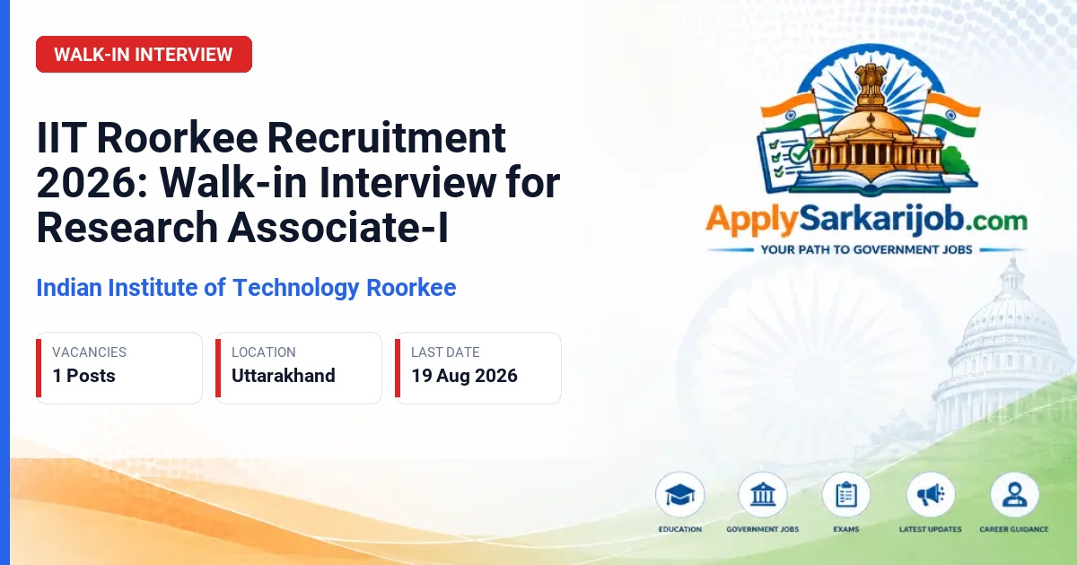 Indian Institute of Technology Roorkee - Research Associate-I Official Notification Poster & Schedule