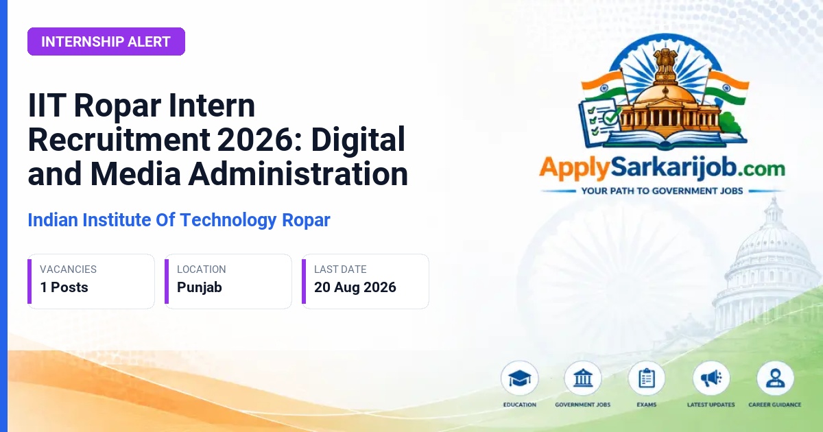 Indian Institute Of Technology Ropar - Intern (Digital and Media Administration) Official Notification Poster & Schedule