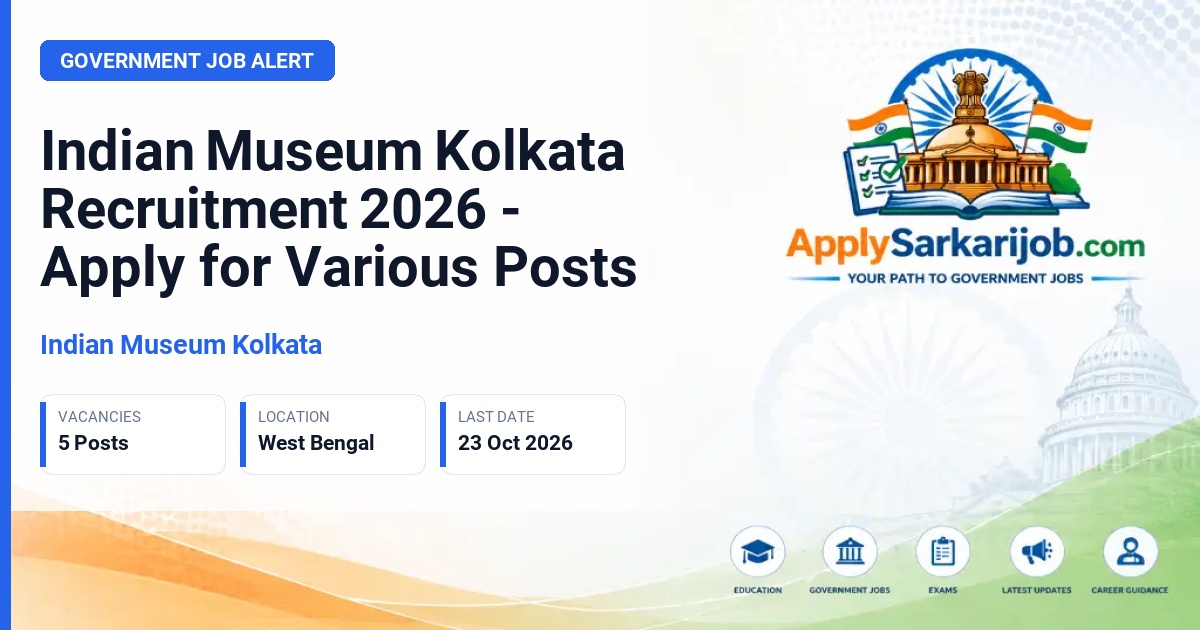 Indian Museum Kolkata - Library and Information Officer, Head Modeller, Hindi Translator, Modeller, Driver-cum-Mechanic Official Notification Poster & Schedule