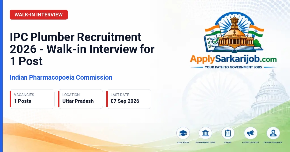 Indian Pharmacopoeia Commission - Plumber Official Notification Poster & Schedule