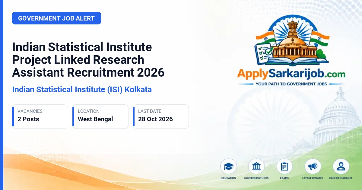 Indian Statistical Institute (ISI) Kolkata - Project Linked Research Assistant Official Notification Poster & Schedule