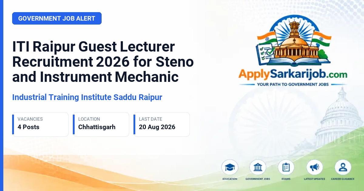 Industrial Training Institute Saddu Raipur - Guest Lecturer Official Notification Poster & Schedule