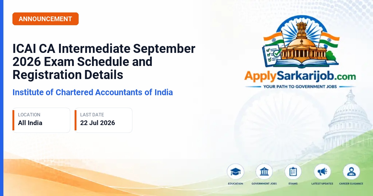 Institute of Chartered Accountants of India - CA Intermediate Examination Official Notification Poster & Schedule
