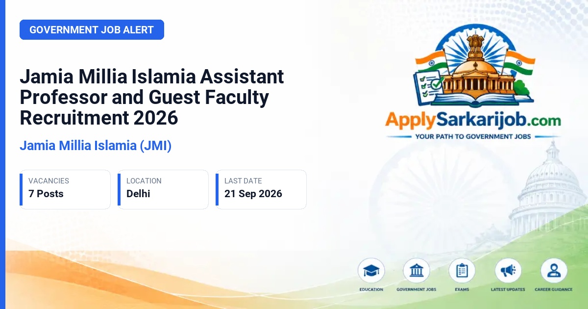 Jamia Millia Islamia (JMI) - Assistant Professor (Contractual-SFS) / Guest Faculty Official Notification Poster & Schedule