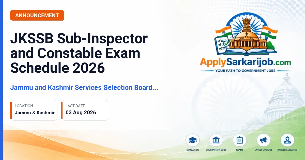 Jammu and Kashmir Services Selection Board (JKSSB) - Sub-Inspector, Constable Official Notification Poster & Schedule