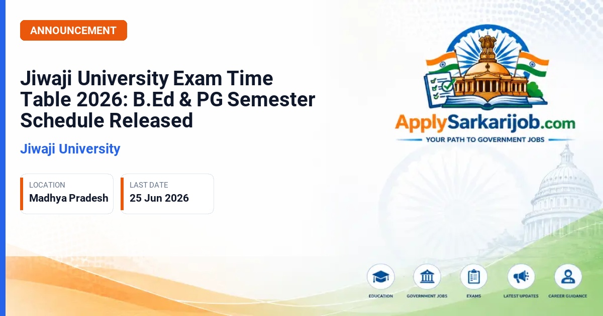 Jiwaji University - Jiwaji University Exam Time Table 2026: B.Ed & PG Semester Schedule Released Official Notification Poster & Schedule