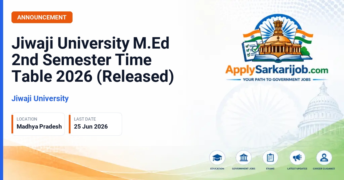 Jiwaji University - M.Ed. 2nd Semester Examination June 2026 Official Notification Poster & Schedule