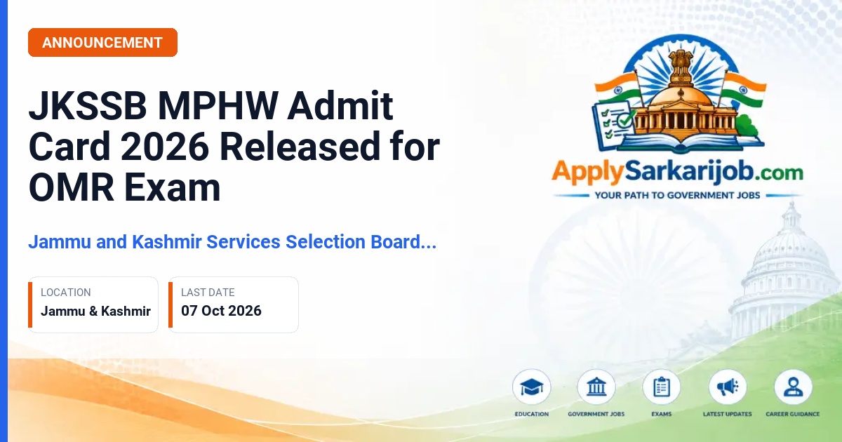 Jammu and Kashmir Services Selection Board (JKSSB) - Female MPHW / Male Multipurpose Health Worker Official Notification Poster & Schedule