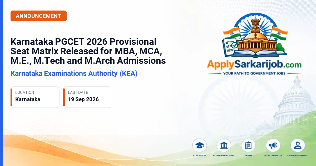 Karnataka Examinations Authority (KEA) - Karnataka PGCET 2026 Admission Official Notification Poster & Schedule