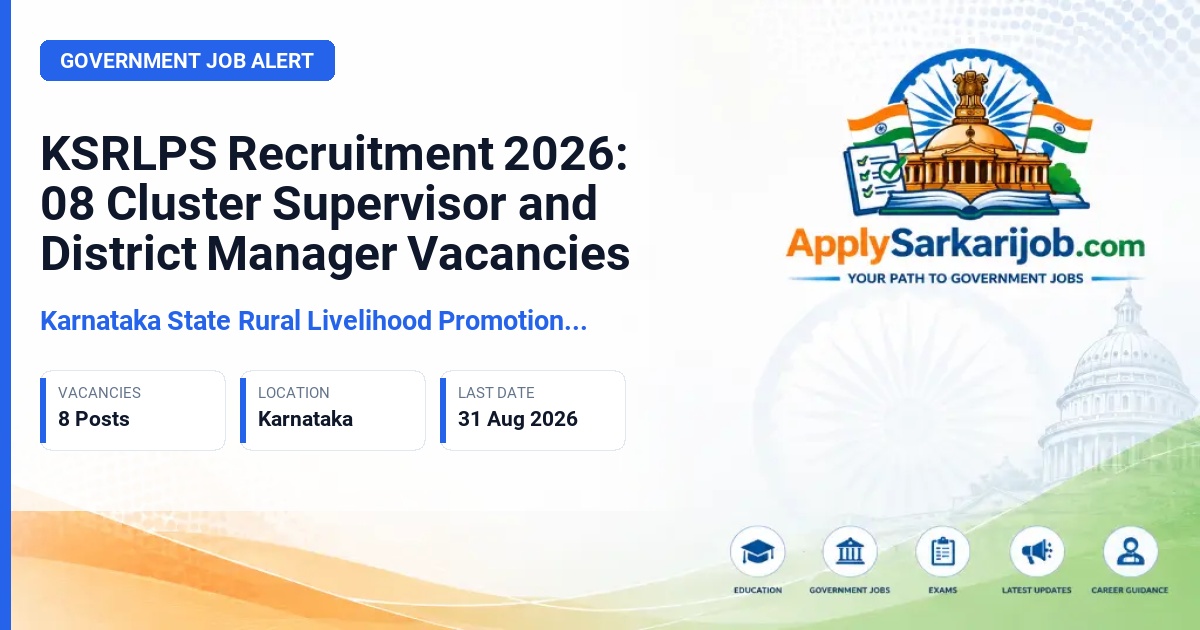 Karnataka State Rural Livelihood Promotion Society - Cluster Supervisor, District Manager Official Notification Poster & Schedule