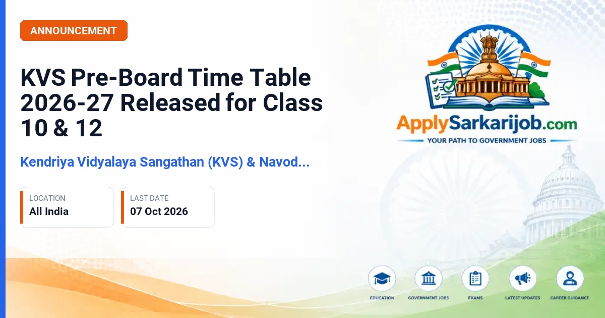 Kendriya Vidyalaya Sangathan (KVS) & Navodaya Vidyalaya Samiti (NVS) - First and Second Pre-Board Examination Official Notification Poster & Schedule